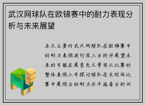 武汉网球队在欧锦赛中的耐力表现分析与未来展望